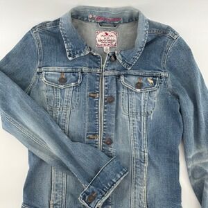 Retro‎ Kids Abercrombie Denim Embroidered Jacket Blue Distressed Button Front XL